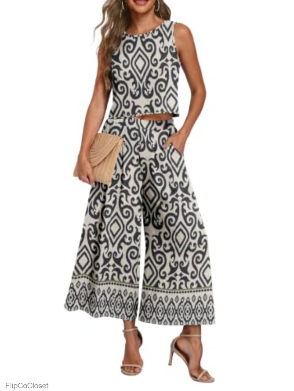 Lepunuo Womens 2 Piece Outfit Crop Top Wide Leg Pant Set